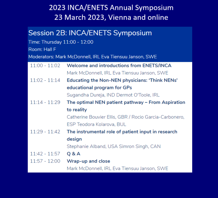 Patient Leaders and NET Experts Speak in One Voice at the INCA/ENETS Symposium on March 23rd
